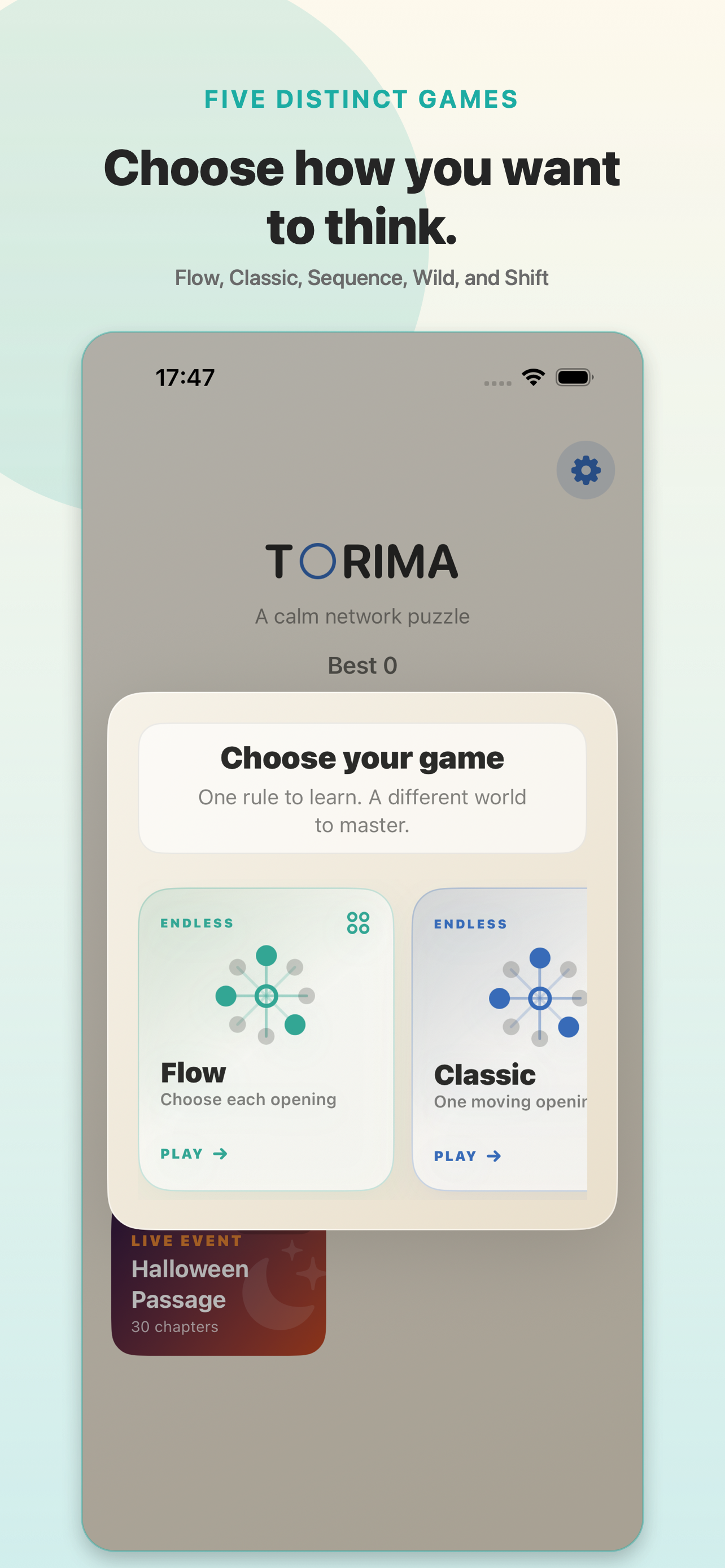 Torima game selection showing five games